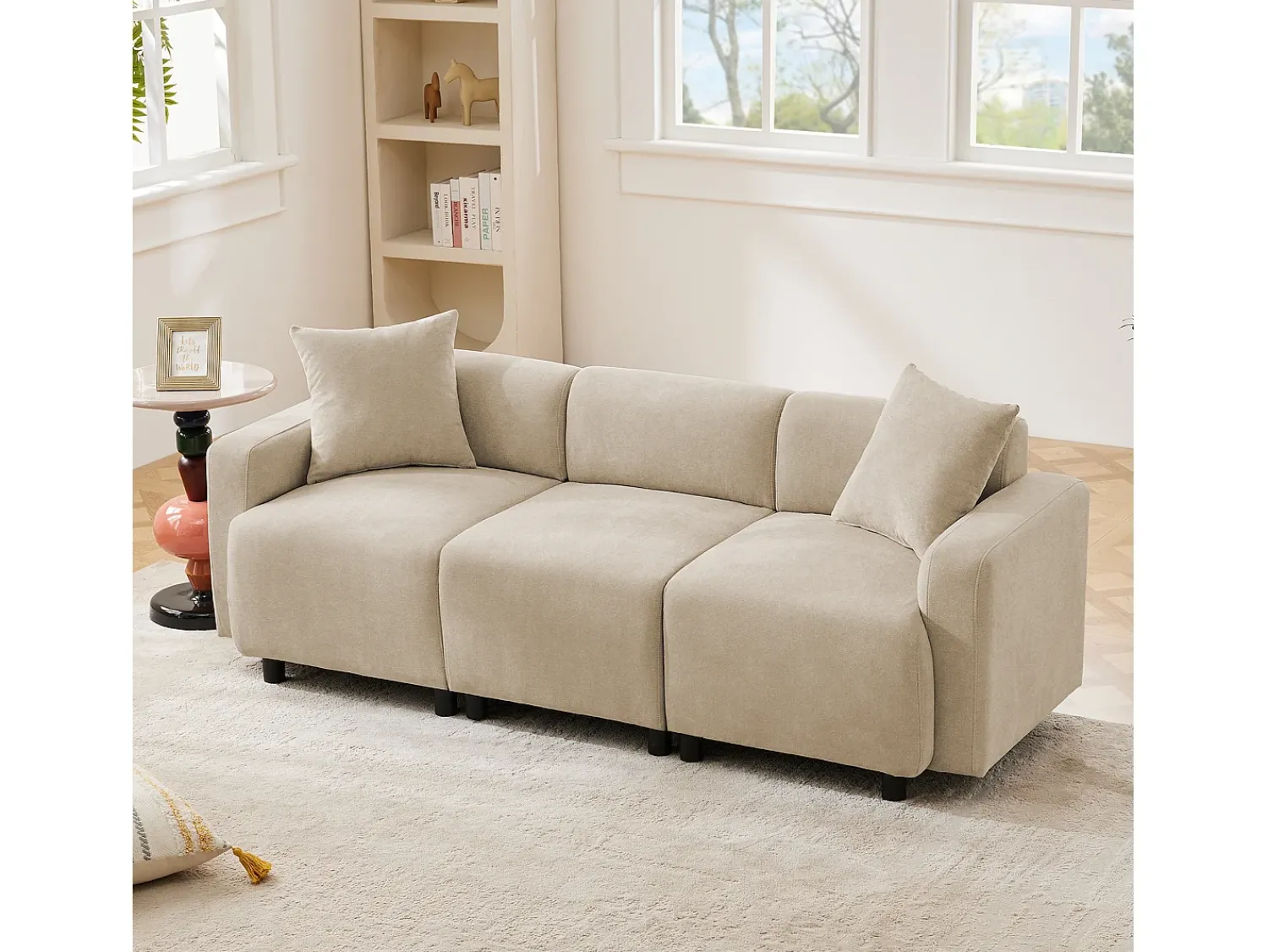 New Hauss Spole Sofá moderno de 3 lugares com apoio lombar - Tecido chenille Bege