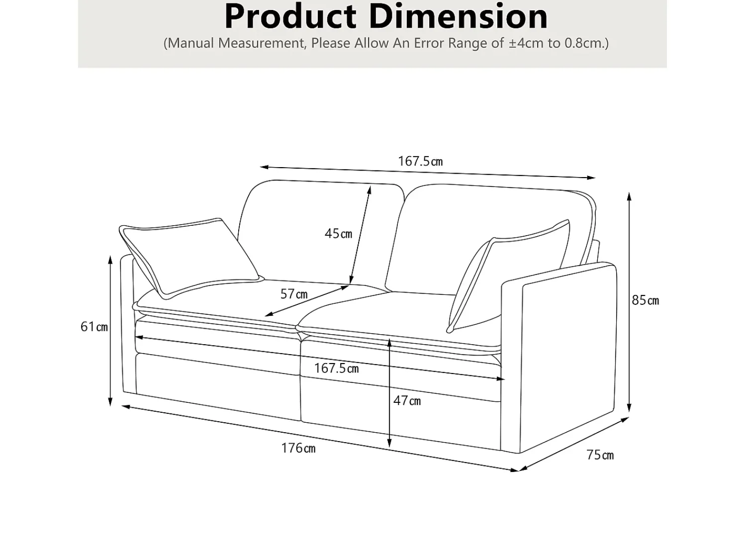 Sale Sofá moderno de 2 lugares, design minimalista, confortável e espaçoso, para sala e quarto Cinzento