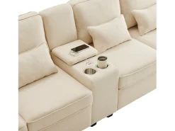 Outlet ModernLuxe Sofá moderno de 4 lugares em tecido de linho - com portas USB e 2 bases para copos - Bege
