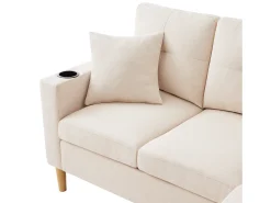 Sofá*ModernLuxe Sofá moderno de 3 lugares em L - com 2 porta-copos - 2 almofadas - com armazenamento - Bege