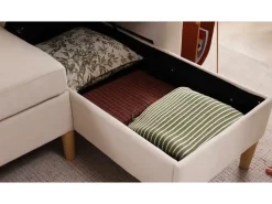 Sofá*ModernLuxe Sofá moderno de 3 lugares em L - com 2 porta-copos - 2 almofadas - com armazenamento - Bege