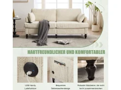 Sofá| Sofá moderno de 2 lugares em chenille com pés de madeira, LED e USB. Bege