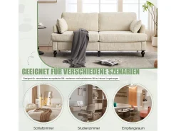 Sofá| Sofá moderno de 2 lugares em chenille com pés de madeira, LED e USB. Bege
