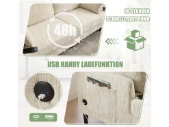 Sofá| Sofá moderno de 2 lugares em chenille com pés de madeira, LED e USB. Bege