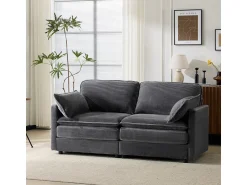 Sofá| Sofá moderno de 2 lugares, minimalista e espaçoso, para sala de estar/quarto. Cinzento
