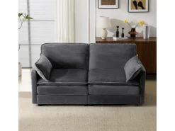 Sofá| Sofá moderno de 2 lugares, minimalista e espaçoso, para sala de estar/quarto. Cinzento