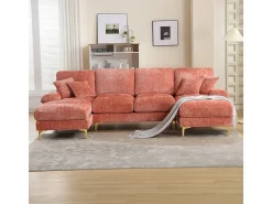 Sofá* Sofá moderno e grande em formato de U, revestido em chenille, com dois assentos reclináveis, . Rosa