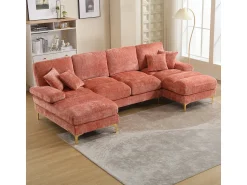 Sofá* Sofá moderno e grande em formato de U, revestido em chenille, com dois assentos reclináveis, . Rosa
