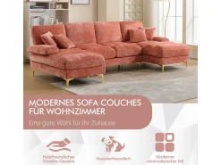 Sofá* Sofá moderno e grande em formato de U, revestido em chenille, com dois assentos reclináveis, . Rosa