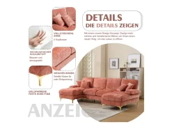 Sofá* Sofá moderno e grande em formato de U, revestido em chenille, com dois assentos reclináveis, . Rosa
