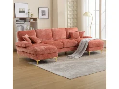 Sofá* Sofá moderno e grande em formato de U, revestido em chenille, com dois assentos reclináveis, . Rosa