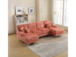 Sofá* Sofá moderno e grande em formato de U, revestido em chenille, com dois assentos reclináveis, . Rosa