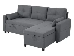 Sofá|ModernLuxe Sofá moderno em L - Sofá-cama modular - Função dormir - Com armazenamento - Com porta-copos - Cinza Cinzento
