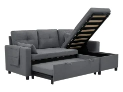 Sofá|ModernLuxe Sofá moderno em L - Sofá-cama modular - Função dormir - Com armazenamento - Com porta-copos - Cinza Cinzento