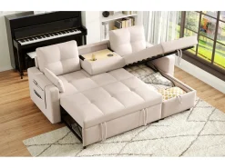 Sofá|ModernLuxe Sofá moderno em L - Sofá-cama modular - Função dormir - Com armazenamento - Com porta-copos - Bege
