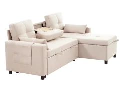 Sofá|ModernLuxe Sofá moderno em L - Sofá-cama modular - Função dormir - Com armazenamento - Com porta-copos - Bege