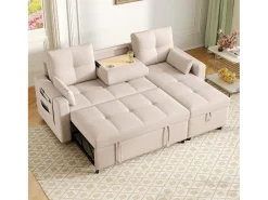 Sofá|ModernLuxe Sofá moderno em L - Sofá-cama modular - Função dormir - Com armazenamento - Com porta-copos - Bege
