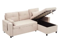 Sofá|ModernLuxe Sofá moderno em L - Sofá-cama modular - Função dormir - Com armazenamento - Com porta-copos - Bege