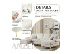 Merax Sofá moderno em U - 272 x 136 x 88 cm - com 2 assentos reclináveis para sala de estar e quarto - Chenille -^ Sofá