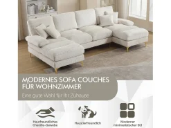 Merax Sofá moderno em U - 272 x 136 x 88 cm - com 2 assentos reclináveis para sala de estar e quarto - Chenille -^ Sofá