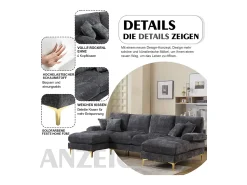 Merax Sofá moderno em U - 272 x 136 x 88 cm - com 2 assentos reclináveis para sala de estar e quarto - Chenille - cinza^ Sofá