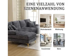 Merax Sofá moderno em U - 272 x 136 x 88 cm - com 2 assentos reclináveis para sala de estar e quarto - Chenille - cinza^ Sofá