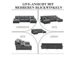 Merax Sofá moderno em U - 272 x 136 x 88 cm - com 2 assentos reclináveis para sala de estar e quarto - Chenille - cinza^ Sofá