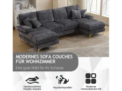 Merax Sofá moderno em U - 272 x 136 x 88 cm - com 2 assentos reclináveis para sala de estar e quarto - Chenille - cinza^ Sofá