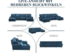Merax Sofá moderno em U - 272 x 136 x 88 cm - com 2 assentos reclináveis para sala de estar e quarto - Chenille -^ Sofá