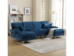 Merax Sofá moderno em U - 272 x 136 x 88 cm - com 2 assentos reclináveis para sala de estar e quarto - Chenille -^ Sofá