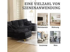 Sofá*Merax Sofá moderno em U - 272 x 136 x 88 cm - com 2 assentos reclináveis para sala de estar e quarto - Chenille - Preto