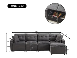 Clearance ModernLuxe Sofá moderno em veludo canelado - espaço de armazenamento embaixo - con descanso de pés livre de movimento - Cinza Cinzento