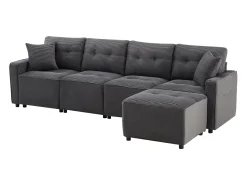 Clearance ModernLuxe Sofá moderno em veludo canelado - espaço de armazenamento embaixo - con descanso de pés livre de movimento - Cinza Cinzento