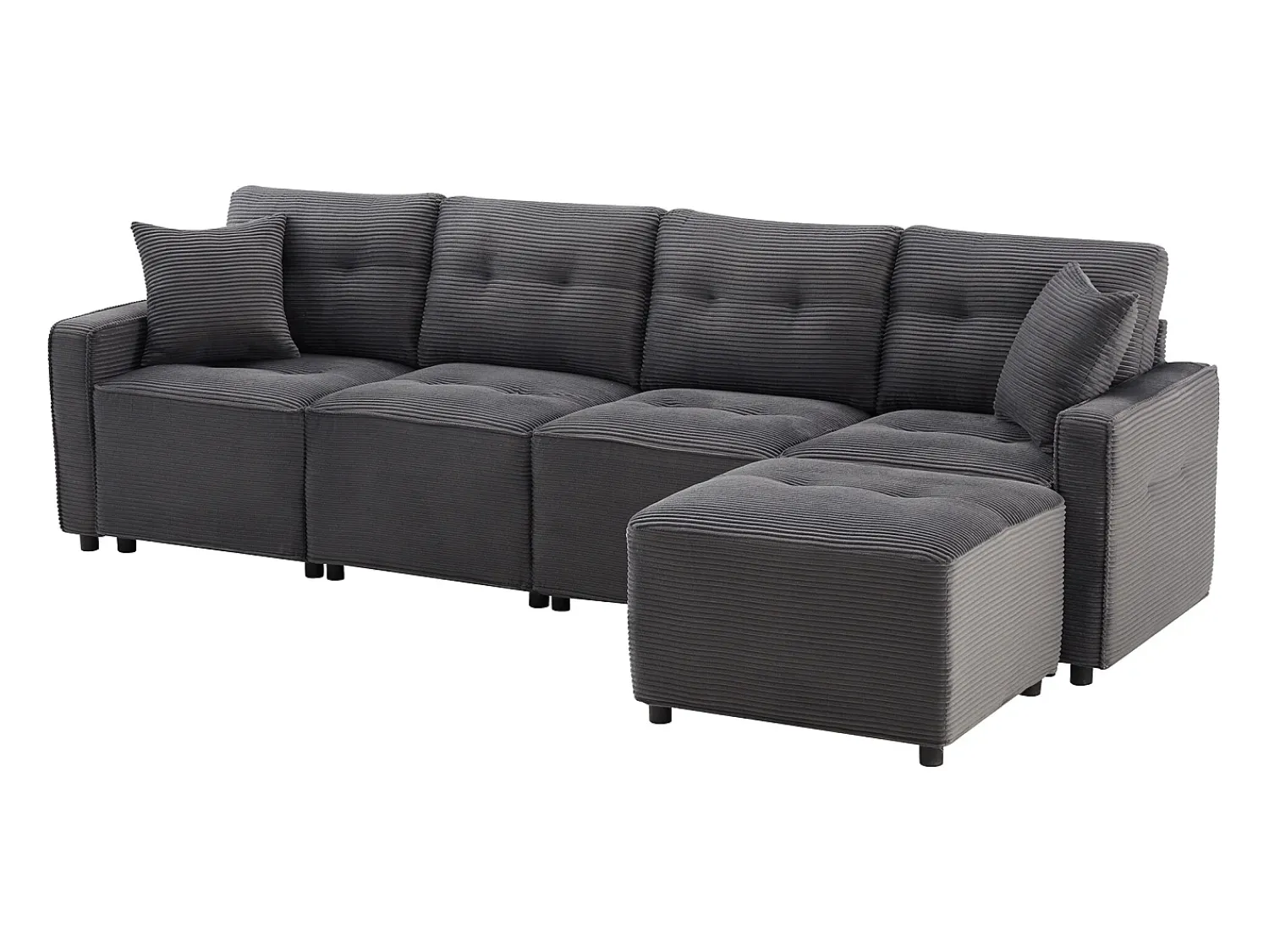 Clearance ModernLuxe Sofá moderno em veludo canelado - espaço de armazenamento embaixo - con descanso de pés livre de movimento - Cinza Cinzento