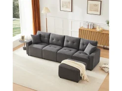 Clearance ModernLuxe Sofá moderno em veludo canelado - espaço de armazenamento embaixo - con descanso de pés livre de movimento - Cinza Cinzento