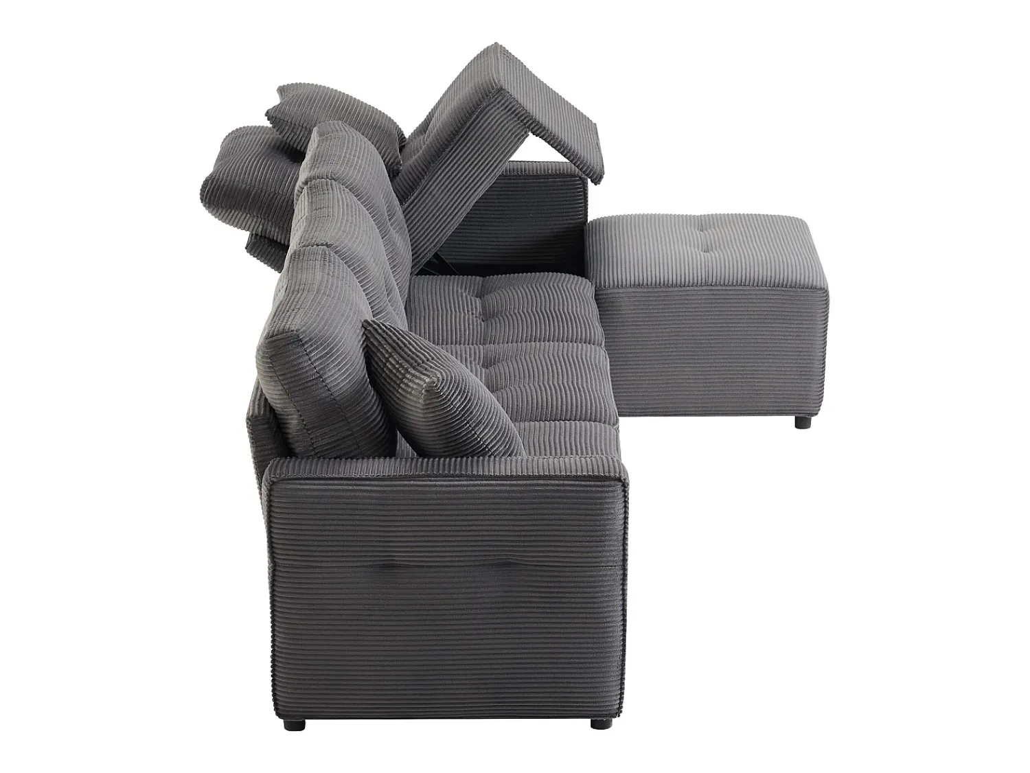 Clearance ModernLuxe Sofá moderno em veludo canelado - espaço de armazenamento embaixo - con descanso de pés livre de movimento - Cinza Cinzento
