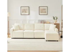 Sofá*ModernLuxe Sofá moderno em veludo canelado - espaço de armazenamento embaixo - con descanso de pés livre de movimento - Bege
