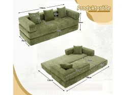 Hot Merax Sofá modular - 198 x 79 x 60 cm - conversível - com bolsos laterais - chenille - Verde
