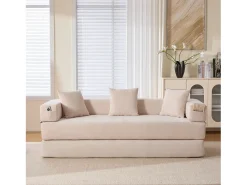 Sofá|Merax Sofá modular - 198 x 79 x 60 cm - conversível - com bolsos laterais - chenille - Bege
