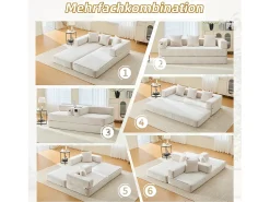 Sofá|Merax Sofá modular - 198 x 79 x 60 cm - conversível - com bolsos laterais - chenille - Bege