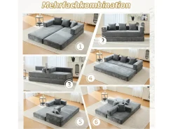 Sofá*Merax Sofá modular - 198 x 79 x 60 cm - conversível - com bolsos laterais - chenille - cinza Cinzento