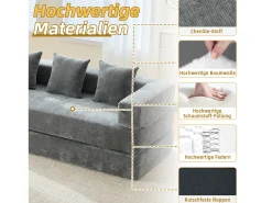 Sofá*Merax Sofá modular - 198 x 79 x 60 cm - conversível - com bolsos laterais - chenille - cinza Cinzento