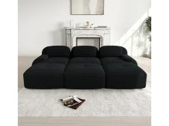 Outlet DripeX Sofá modular 3 lugares + 3 puff - veludo côtelê - com 3 almofadas - densidade assento 32kg/m³ - 298x178x70cm - Preto