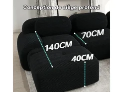 Outlet DripeX Sofá modular 3 lugares + 3 puff - veludo côtelê - com 3 almofadas - densidade assento 32kg/m³ - 298x178x70cm - Preto