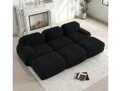 Outlet DripeX Sofá modular 3 lugares + 3 puff - veludo côtelê - com 3 almofadas - densidade assento 32kg/m³ - 298x178x70cm - Preto