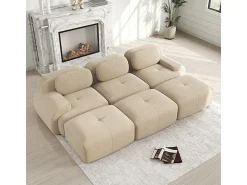 Sofá*DripeX Sofá modular 3 lugares + 3 puff - veludo côtelê - com 3 almofadas - densidade assento 32kg/m³ - 298x178x70cm - Bege