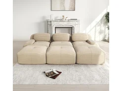 Sofá*DripeX Sofá modular 3 lugares + 3 puff - veludo côtelê - com 3 almofadas - densidade assento 32kg/m³ - 298x178x70cm - Bege