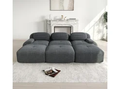 Sofá|DripeX Sofá modular 3 lugares + 3 puff - veludo côtelê - com 3 almofadas - densidade assento 32kg/m³ - 298x178x70cm - Cinza Cinzento