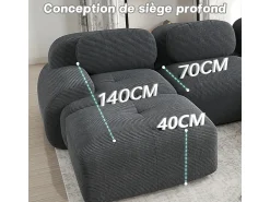 Sofá|DripeX Sofá modular 3 lugares + 3 puff - veludo côtelê - com 3 almofadas - densidade assento 32kg/m³ - 298x178x70cm - Cinza Cinzento