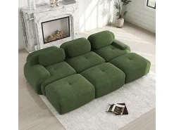 Sofá|DripeX Sofá modular 3 lugares + 3 puff - veludo côtelê - com 3 almofadas - densidade assento 32kg/m³ - 298x178x70cm - Verde